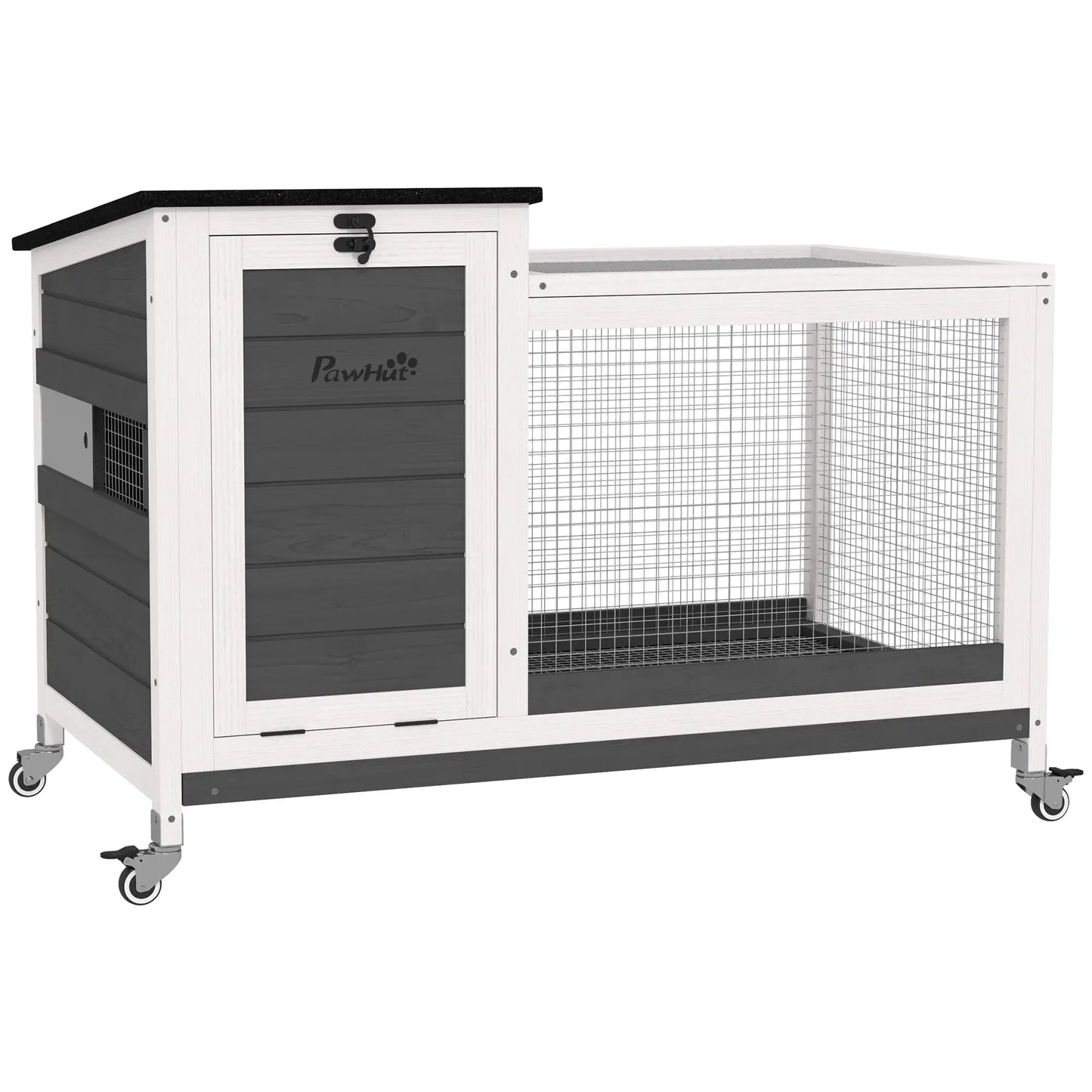 Nancy's Empoli Dierenverblijf - Konijnenhok - Grijs / Wit / Zwart - Dennenhout - ± 90 x 50 x 65 cm