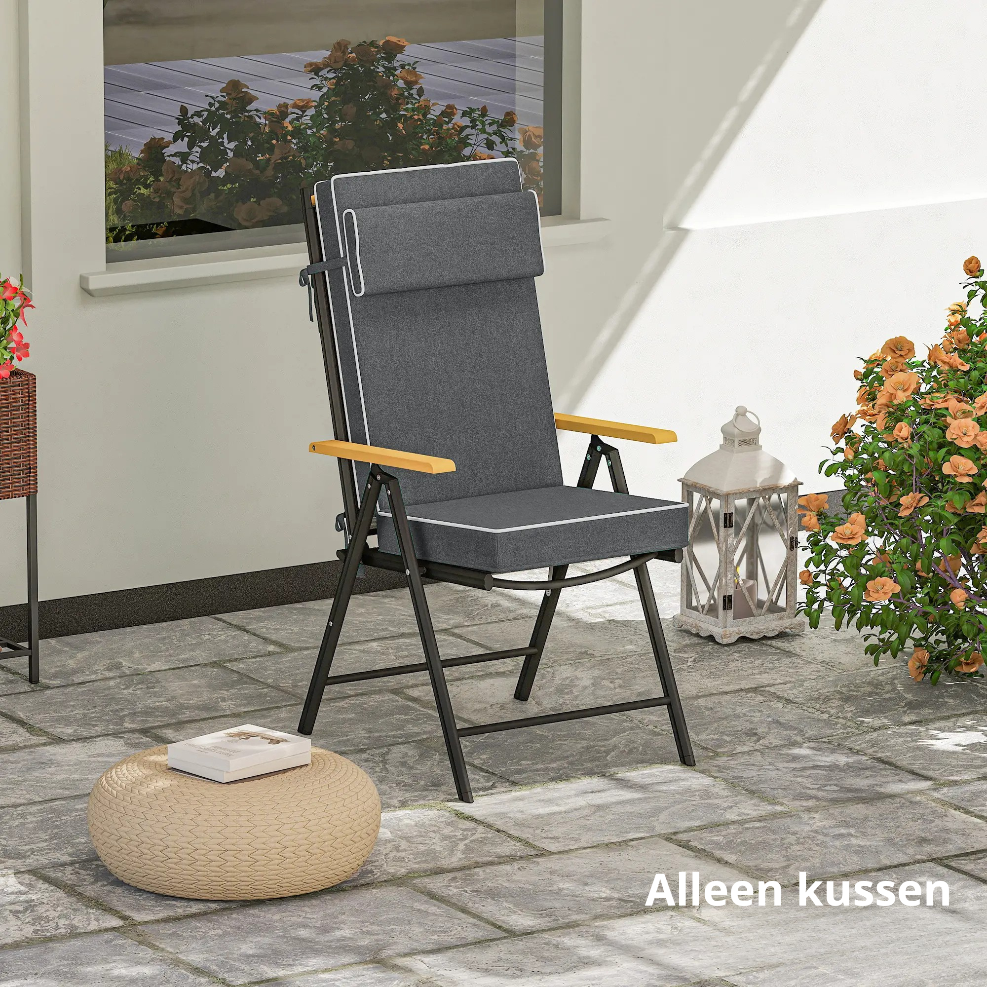 Nancy's Cortona Tuinkussen - Tuinstoelkussen - Stoelkussen - Grijs - ± 120 x 45 x 10D cm