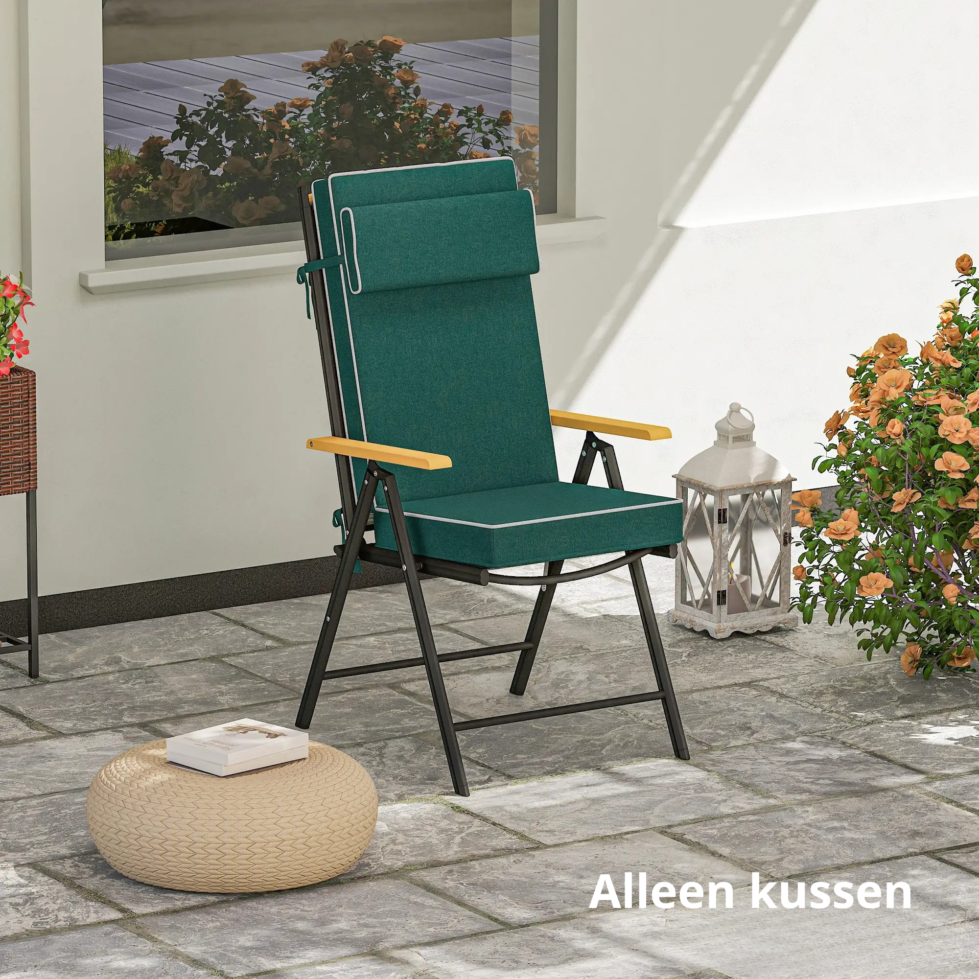Nancy's Cortona Tuinkussen - Tuinstoelkussen - Stoelkussen - Groen - ± 120 x 45 x 10D cm
