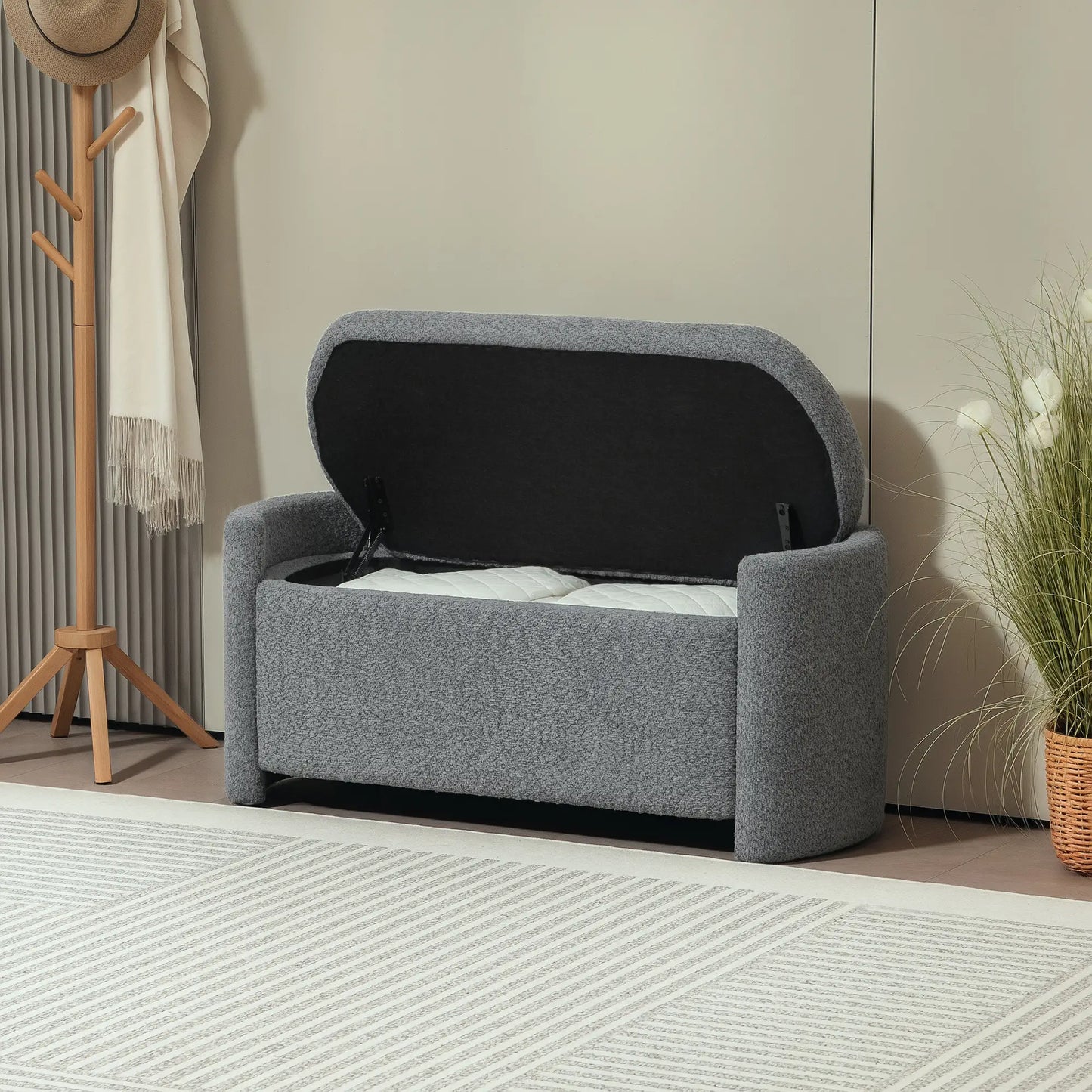 Nancy's Ferriere Opbergbank - Poef met Opbergruimte - Grijs - Teddyfluweel - ± 105 x 45 x 45 cm
