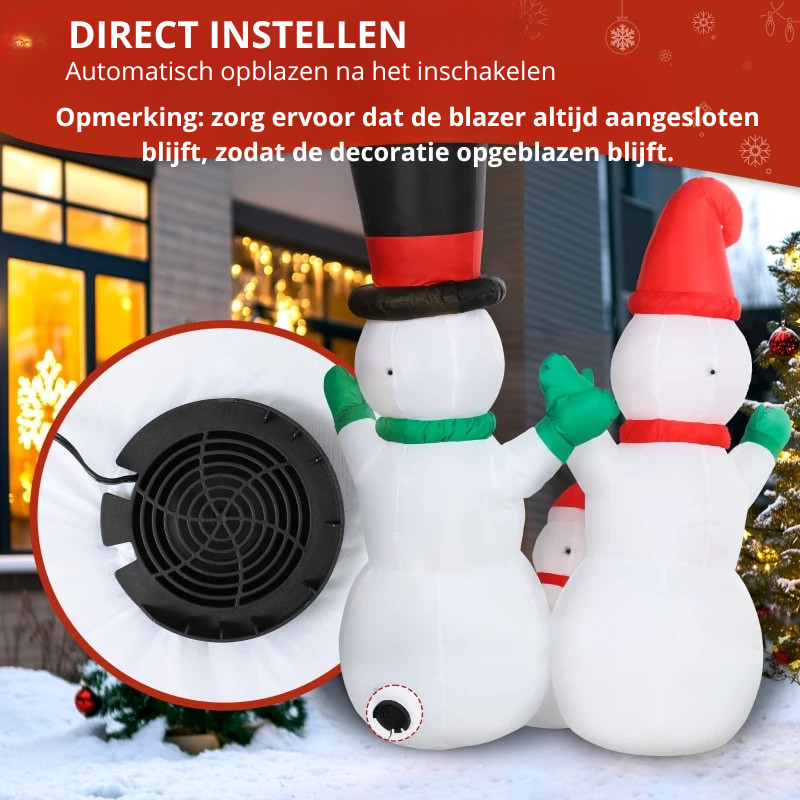 Nancy's Oriolo Opblaasbare Kerst Sneeuwpoppen - LED-Lampjes - Rood / Groen / Zwart - 165 x 80 x 180 cm