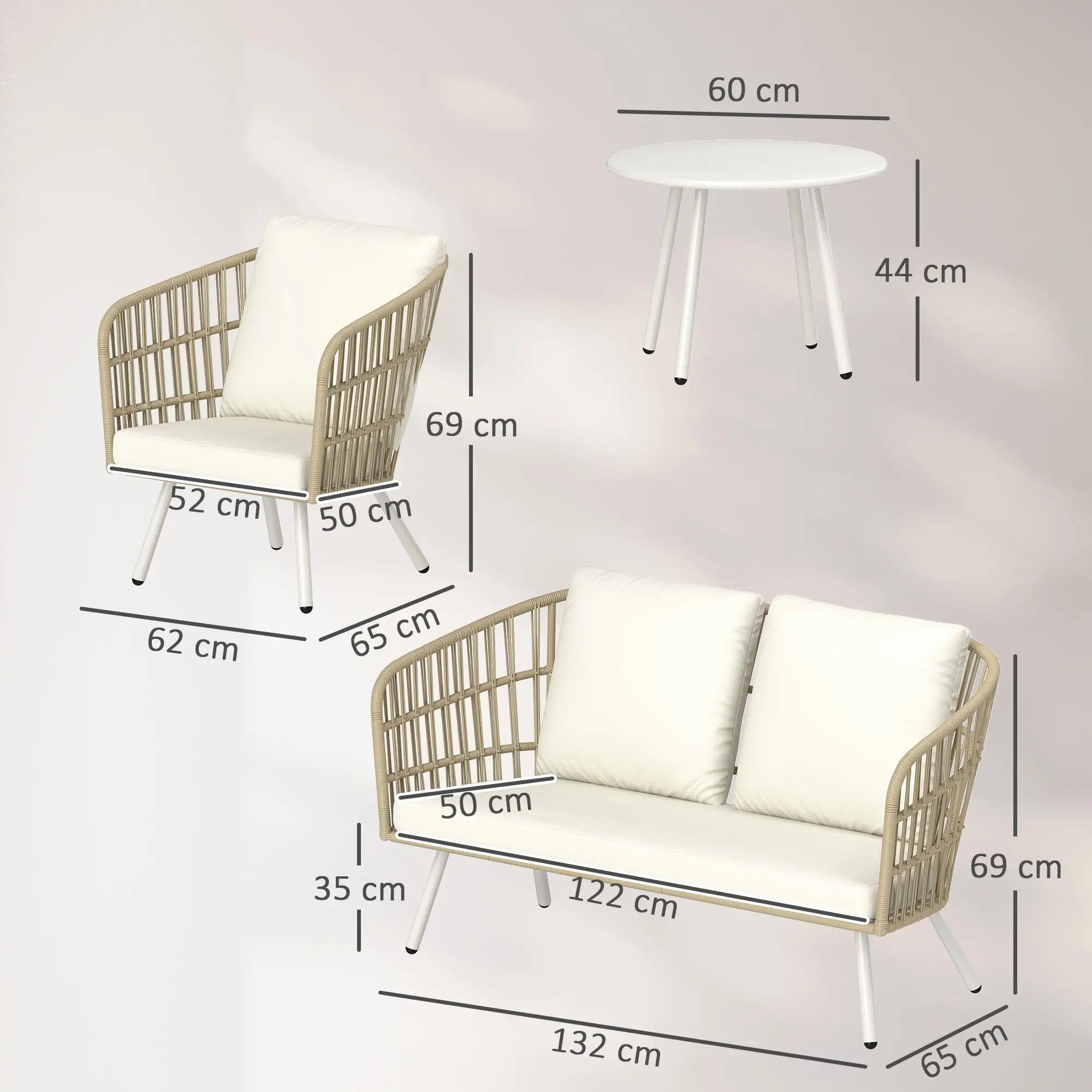 Nancy's Follonica Loungeset - Tuinset - Crèmewit / Kaki - Rotan