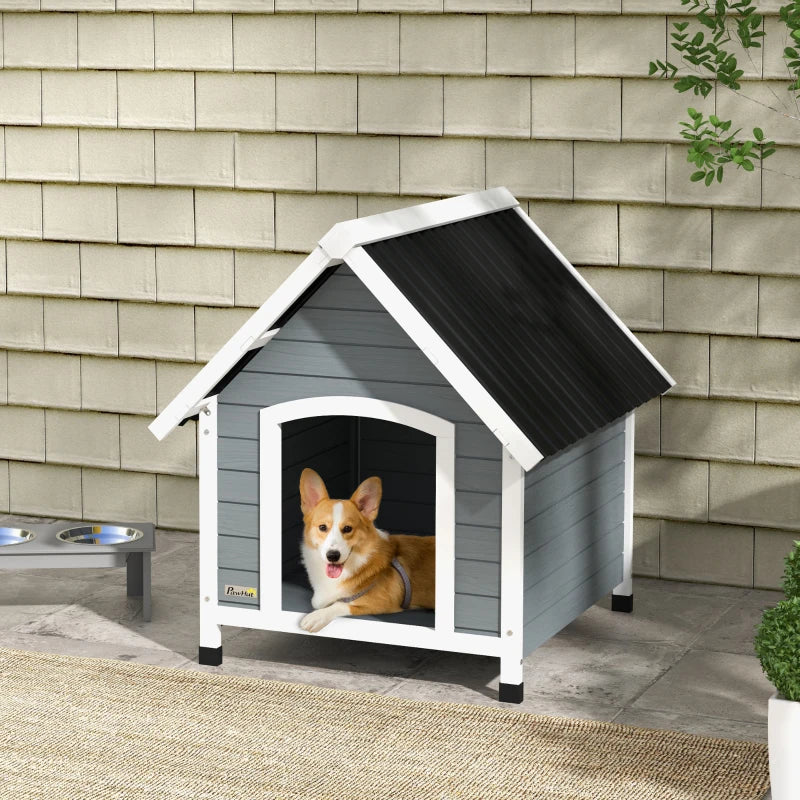 Nancy's Aprilia Dog House - Dog Residence - Dog Kennel - Weatherproof - Grey / Black - Pine Wood ± 75 x 90 x 80 cm