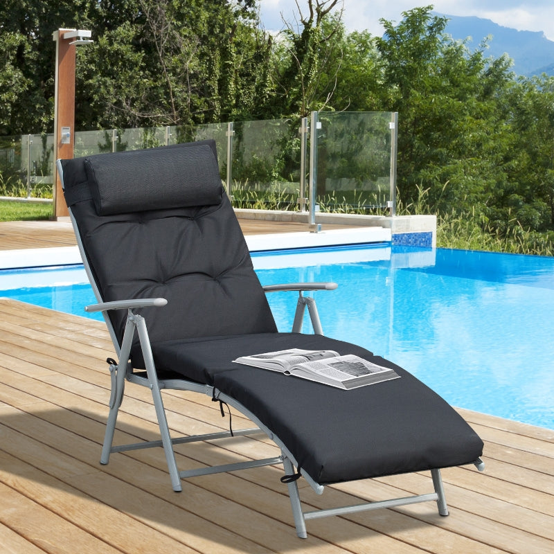 Nancy's St. Peter Lounger - Beach Chair - Adjustable - 7 Steps - Foldable - Metal - Black - 137 x 63.5 x 100.5 cm