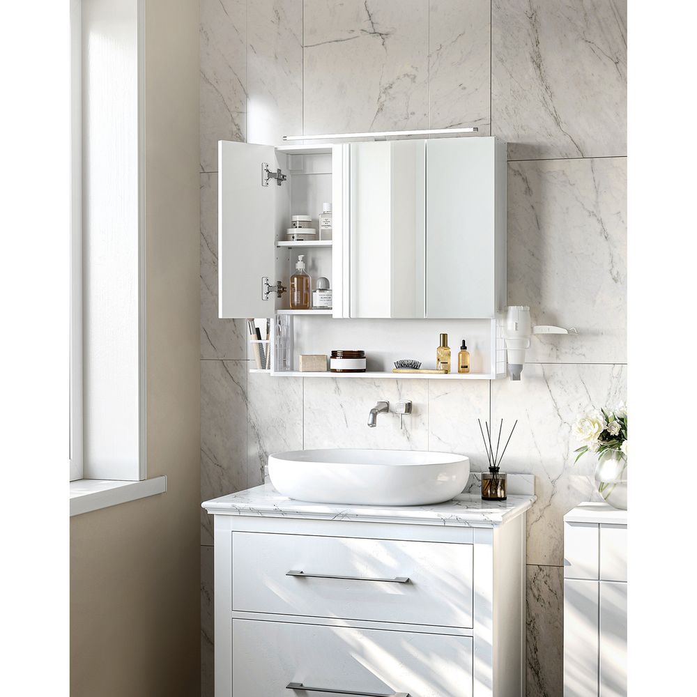 Nancy's Bevagna Mirror Cabinet - Bathroom Mirror - Bathroom Cabinet - LED Lamp - White - ± 70 x 15 x 70 cm