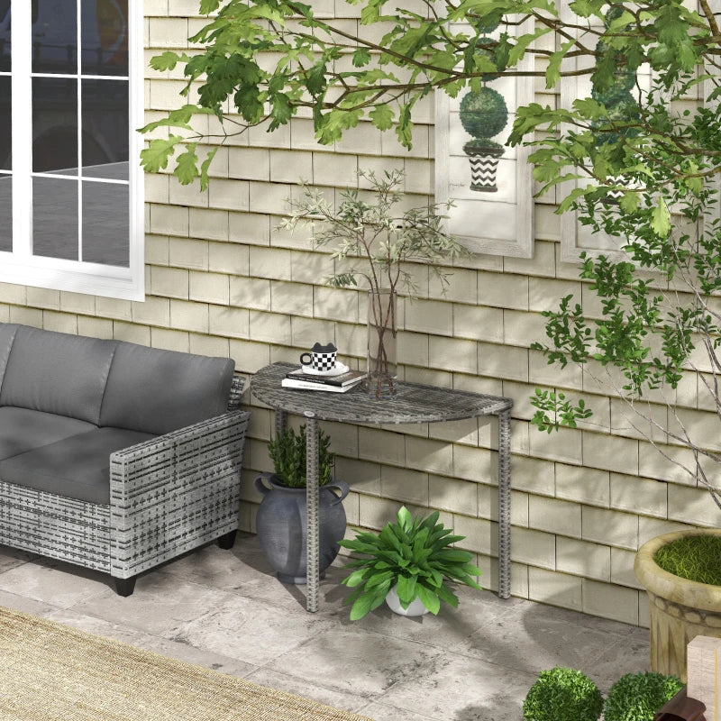 Nancy's Mancelos Balcony table - Patio table - Garden table - Half-round - Gray - Rattan - ± 100 x 50 x 75 cm