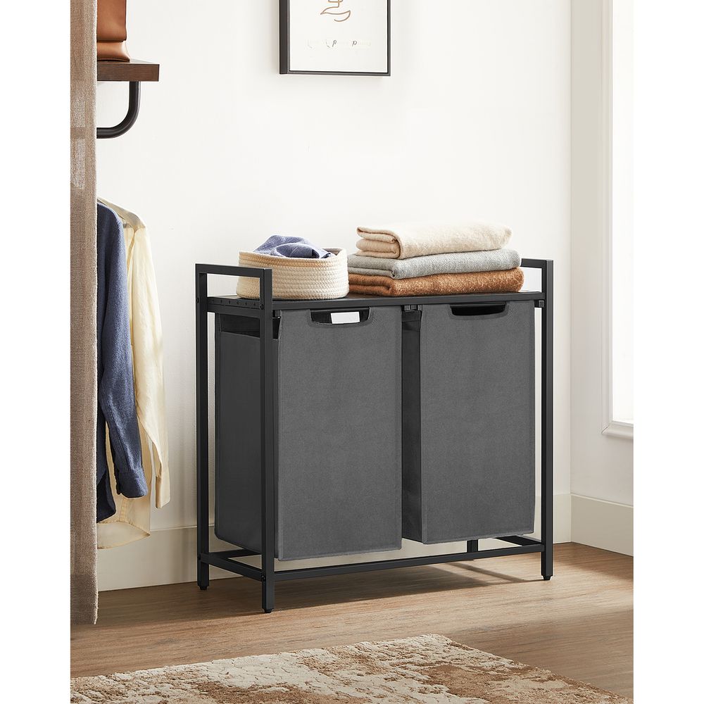 Trieur de linge Alberton de Nancy - Panier à linge - Boîte à linge - Marron Vintage / Noir - 92 Litres