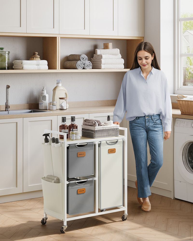 Nancy's Ruvina Wasmand - Wassorteerder - Wasbox - Beige / Grijs / Wit - 100 Liter