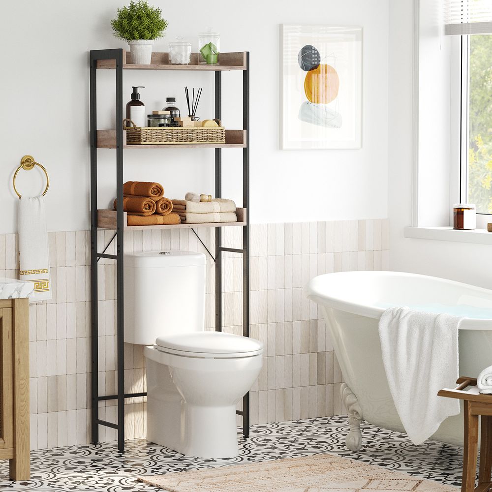 Armoire de toilette Benbenno de Nancy - Meubles de toilette - Support de machine à laver - Gris / Noir - ± 65 x 25 x 165 cm