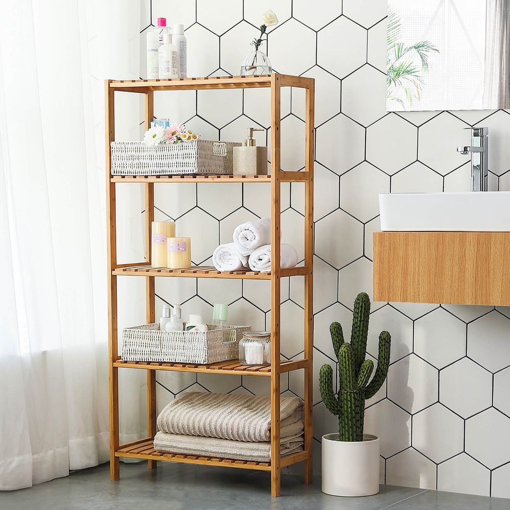 Nancy's Bellona Bathroom shelf - Bathroom cabinet - Bamboo - ± 60 x 25 x 130 cm