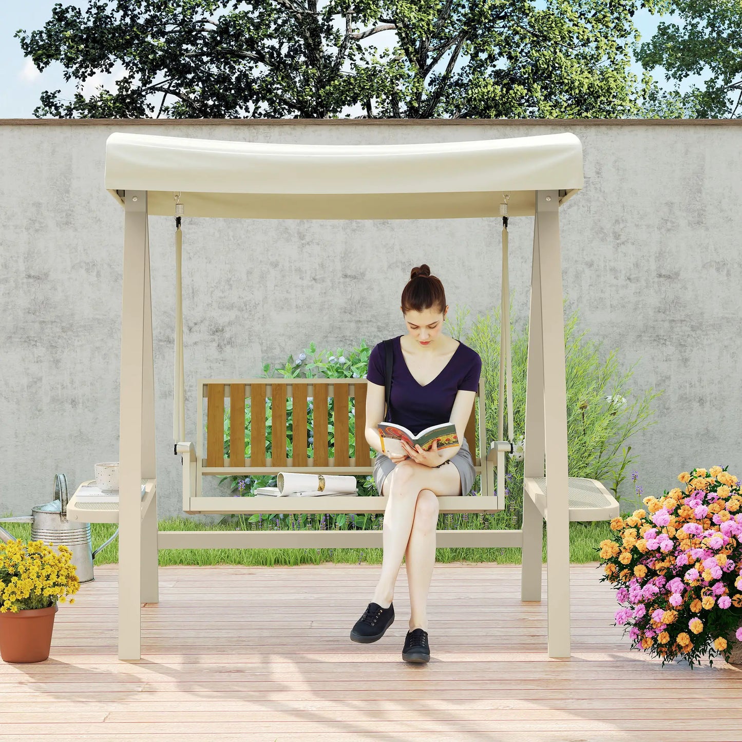 Nancy's Gaverina Schommelbank - Hollywoodschommel - Tuinschommel - Beige - 200 x 120 x 190 cm