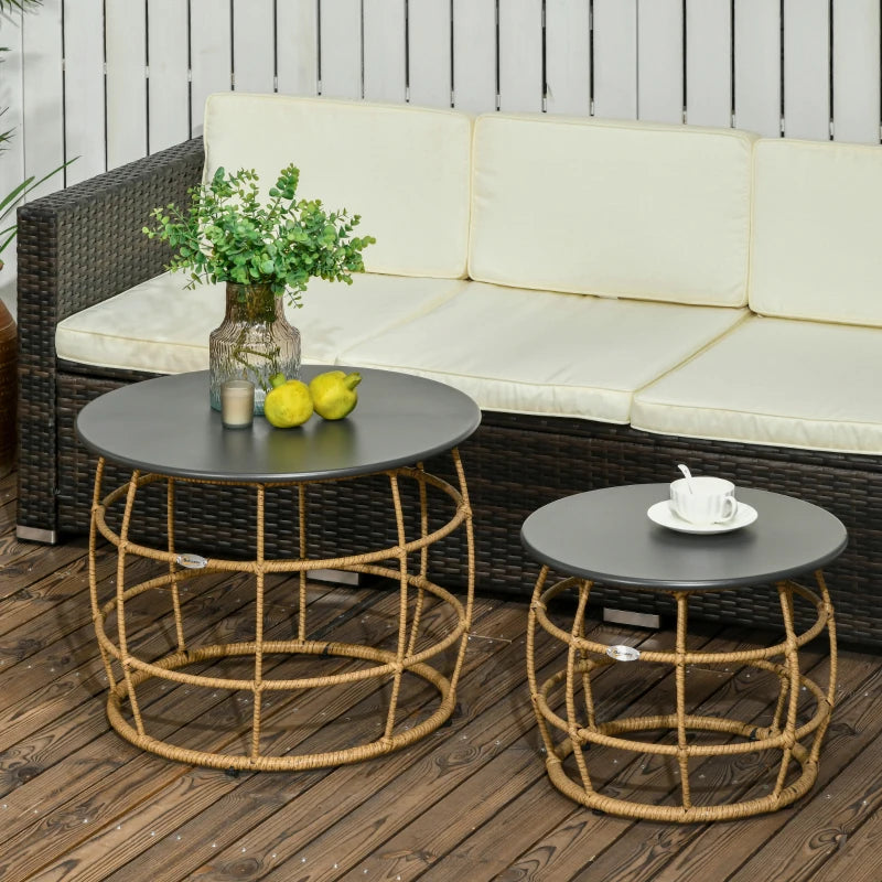 Nancy's Chapa Garden Tables - Terrace Table - Outdoor Side Tables - Set of 2 - Natural / Gray