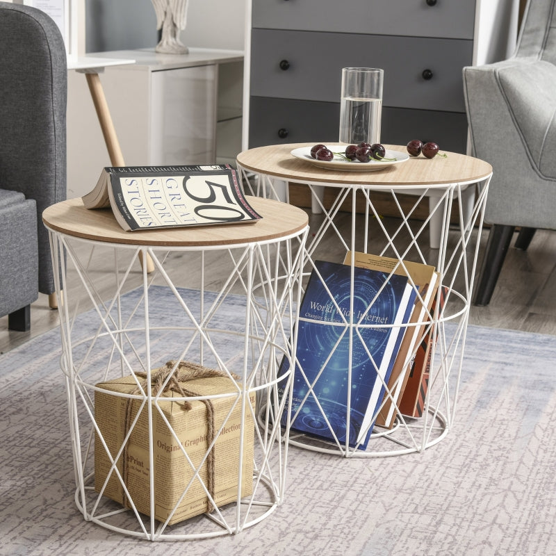 Nancy's Westlake Coffee Tables - Set of 2 - Side Tables - Natural / White - MDF / Steel
