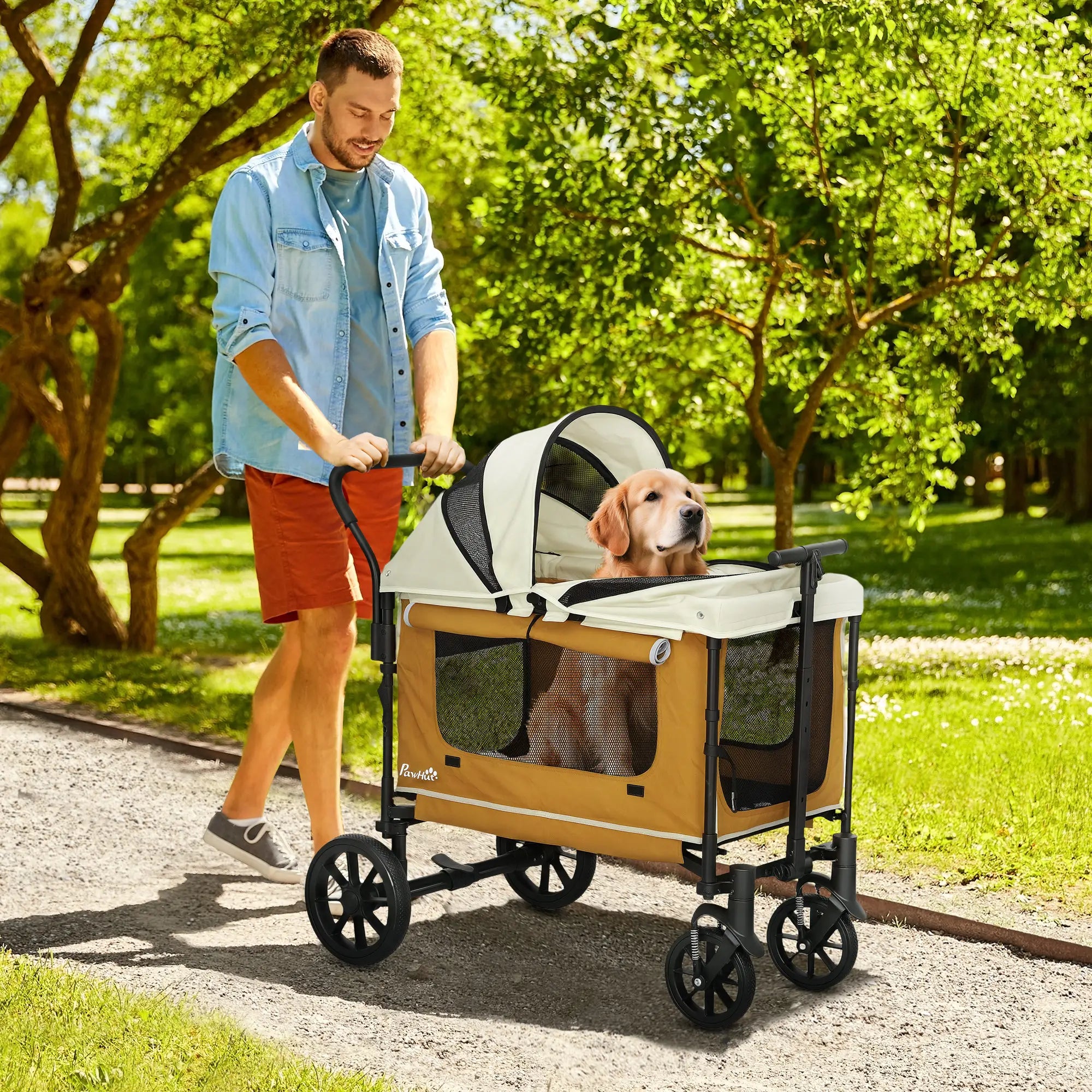 Nancy's Iglesias Reiswagen voor Huisdieren - Hondenbuggy - Hondenwagen - Bruin / Beige / Zwart