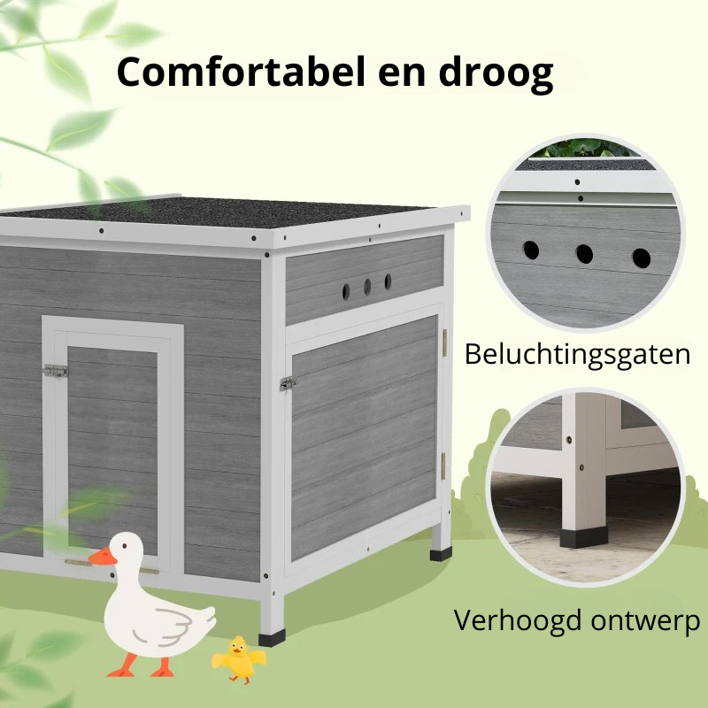 Nancy's Nevegal Ganzenhok - Dierenverblijf - Dierenhok - Grijs - Dennenhout - ± 65 x 80 x 75 cm