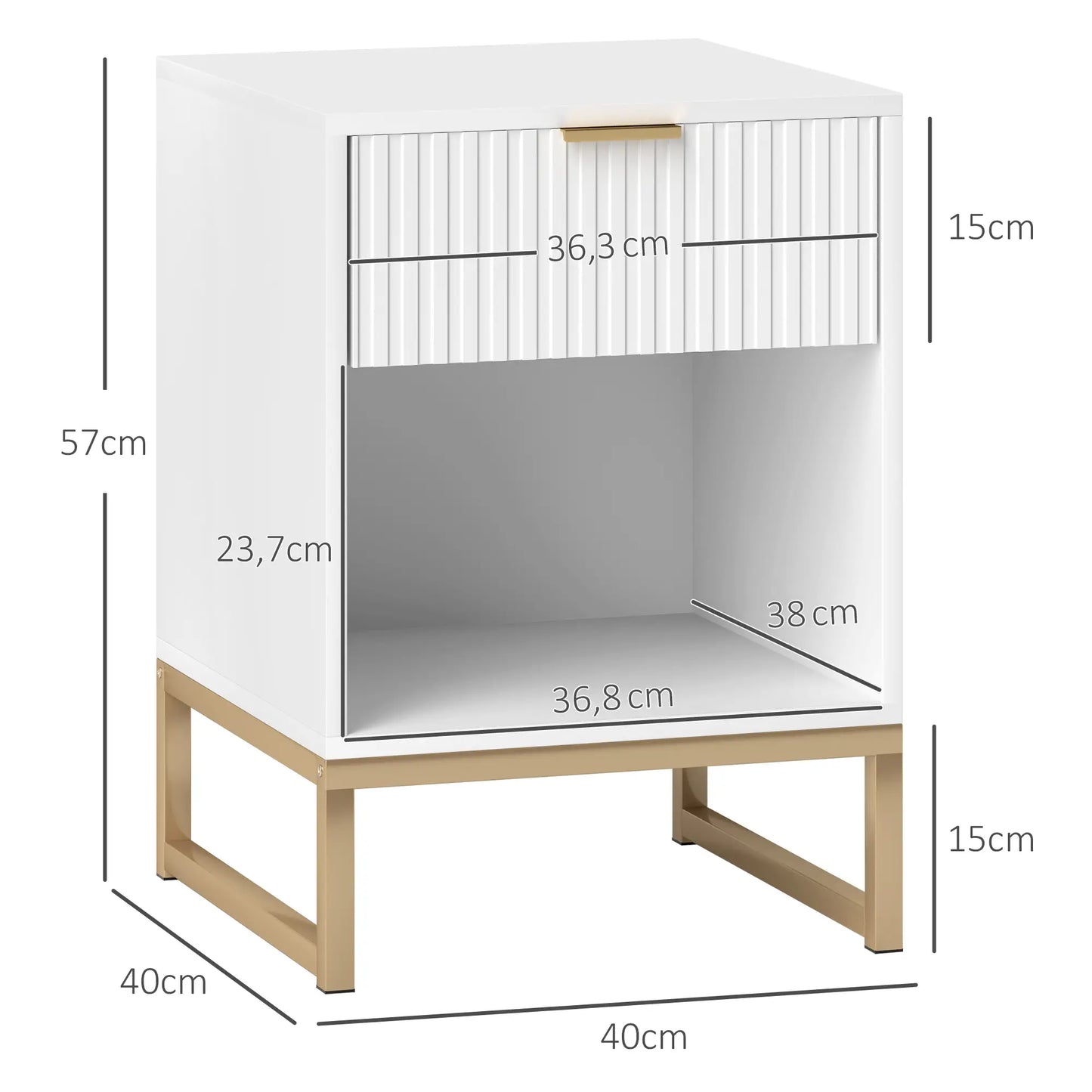Nancy's Estombar Nachtkastje met Lade - Bijzettafeltje - Wit / Goud - ± 40 x 40 x 55 cm