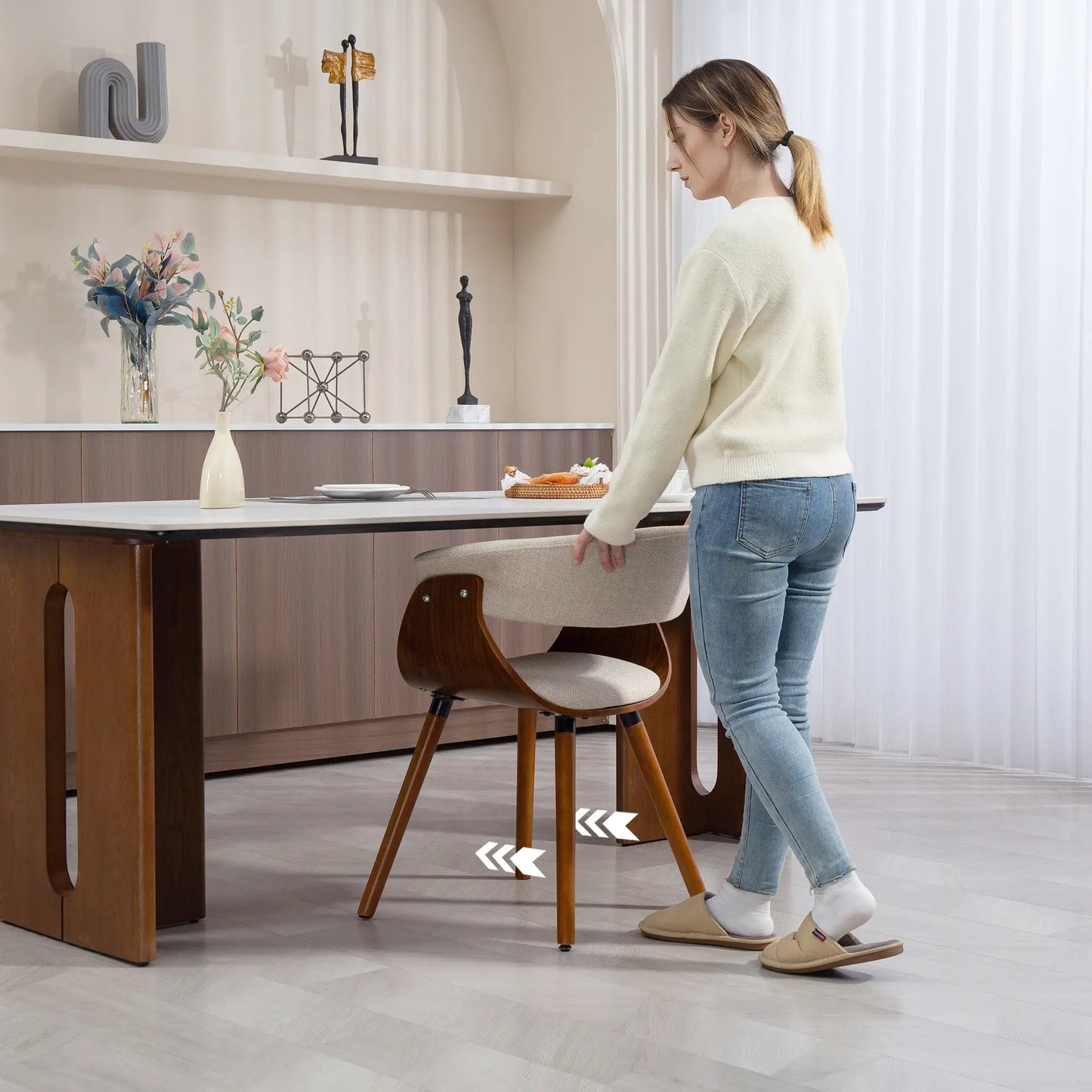 Nancy's Lonigo Eetkamerstoel - Beige / Bruin - Linnen