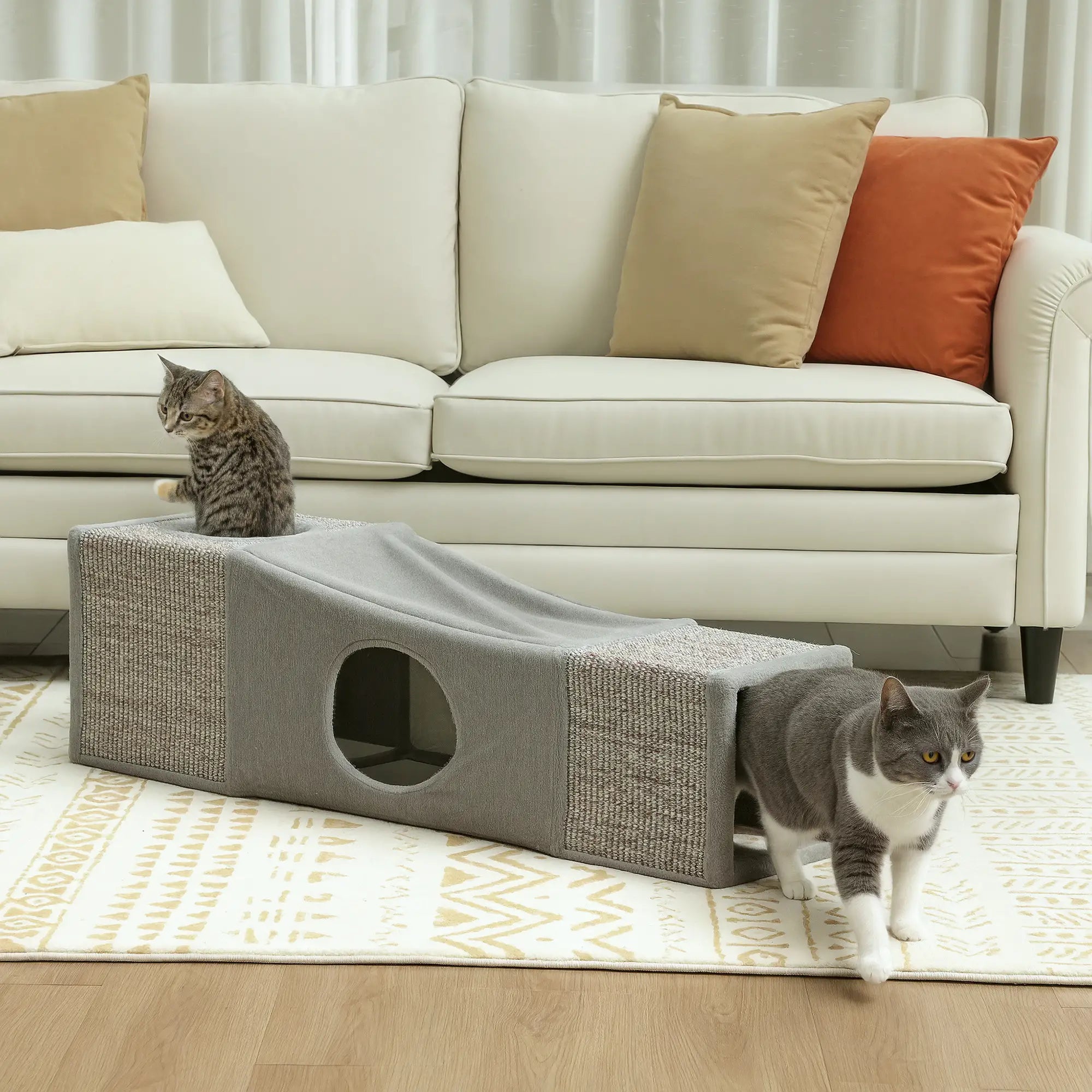 Nancy's Frassino Kattentunnel - Kattengrot - Bruin / Grijs - ± 100 x 30 x 30 cm