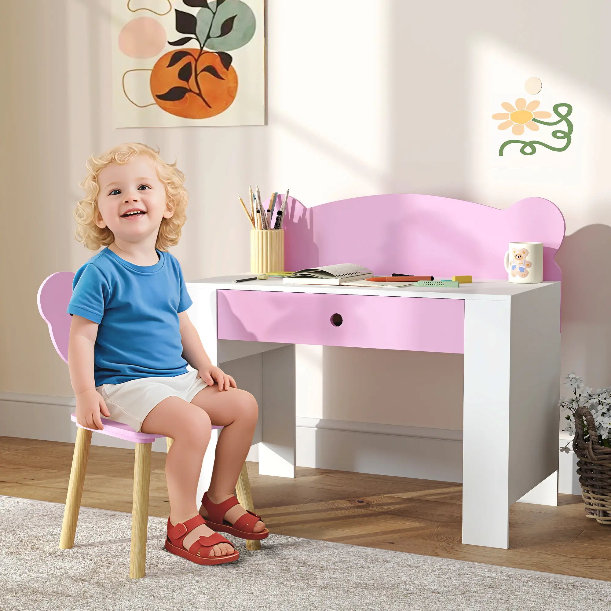 Nancy's Lunata Kindertafel - Kinderbureau - Met Lade - Roze / Wit - ± 80 x 40 x 75 cm
