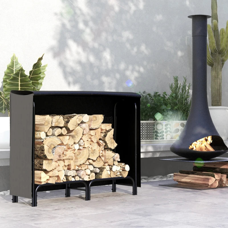 Stockage de bois de chauffage Bibiana de Nancy - Support à bois de chauffage - Support à bois de chauffage - Avec couvercle imperméable - Noir - Acier