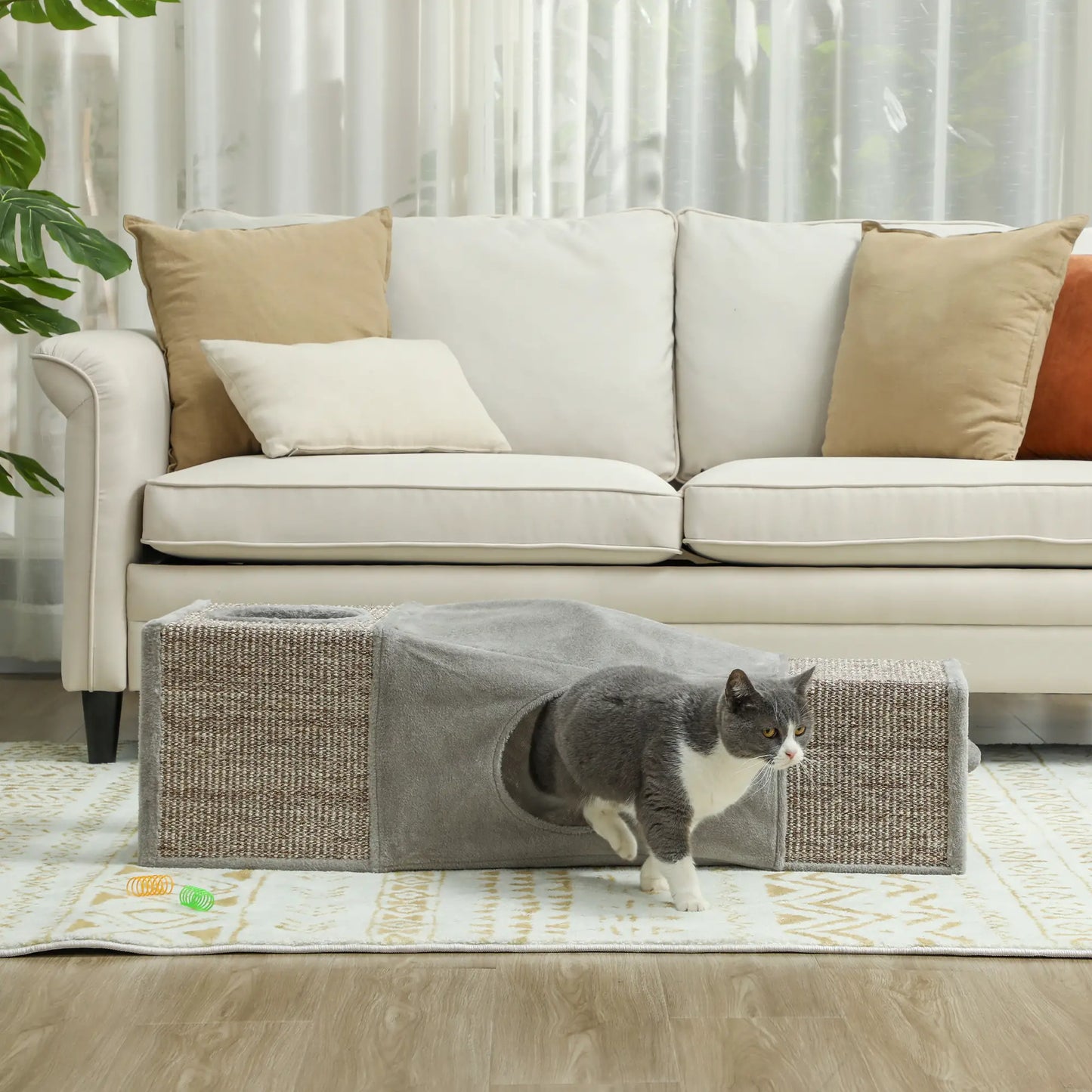 Nancy's Frassino Kattentunnel - Kattengrot - Bruin / Grijs - ± 100 x 30 x 30 cm