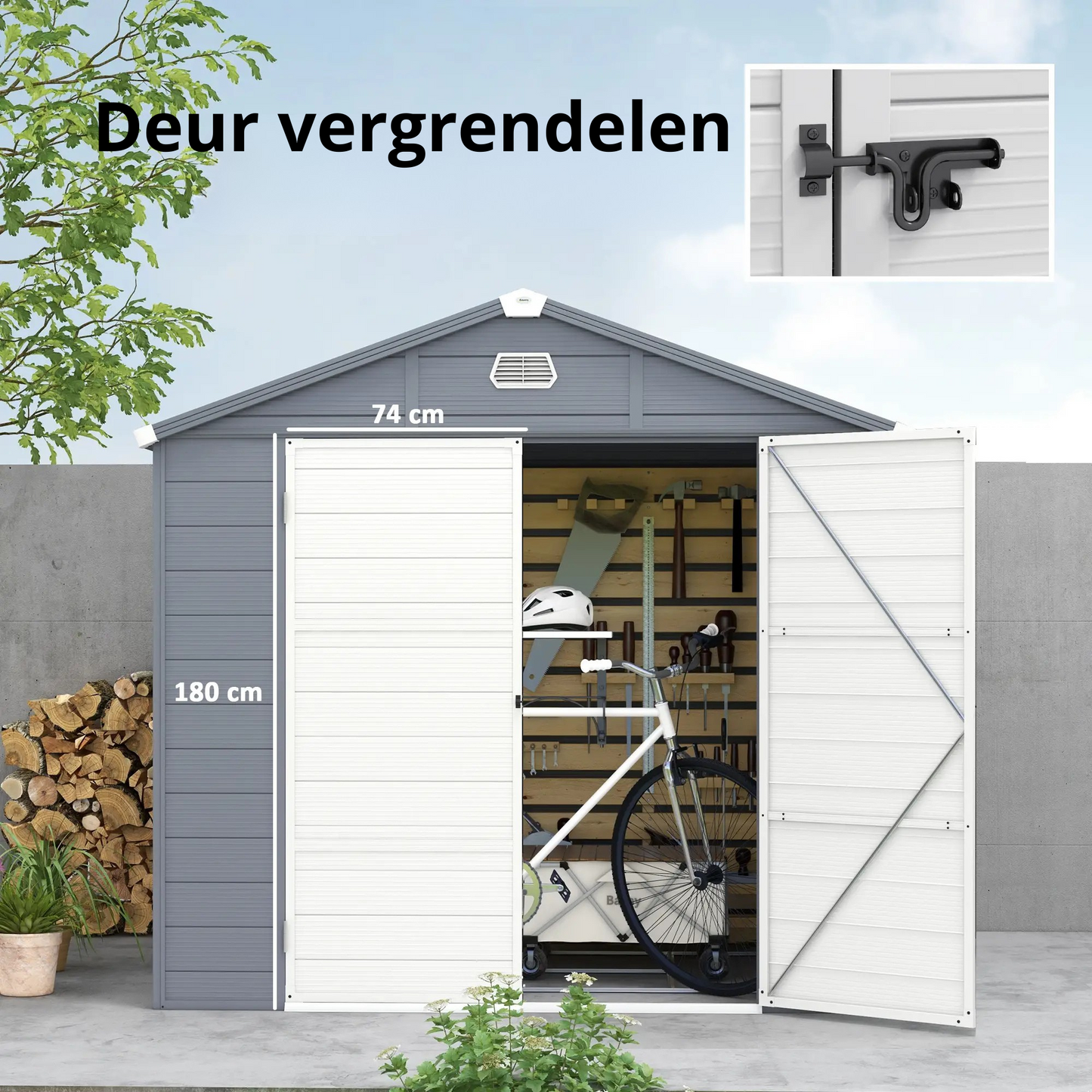 Nancy's Charvensod Tuinhuisje - Tuinschuur - Schuurtje - Opbergschuur - Kunststof - Grijs - ± 240 x 190 x 230 cm