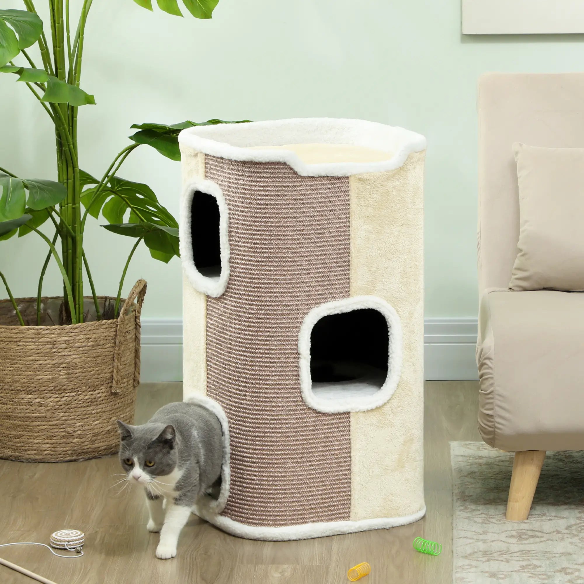 Nancy's Frascineto Kattenboom - Krabpaal - Kattengrot - Beige / Wit - ± 40 x 40 x 75 cm