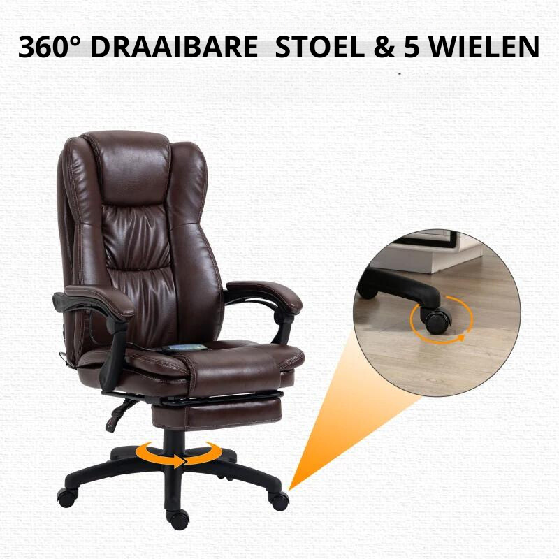 Nancy's Agrustos Massage Bureaustoel - Ergonomisch - Verstelbare Rugleuning - Voetsteun - Draaibaar - Bruin