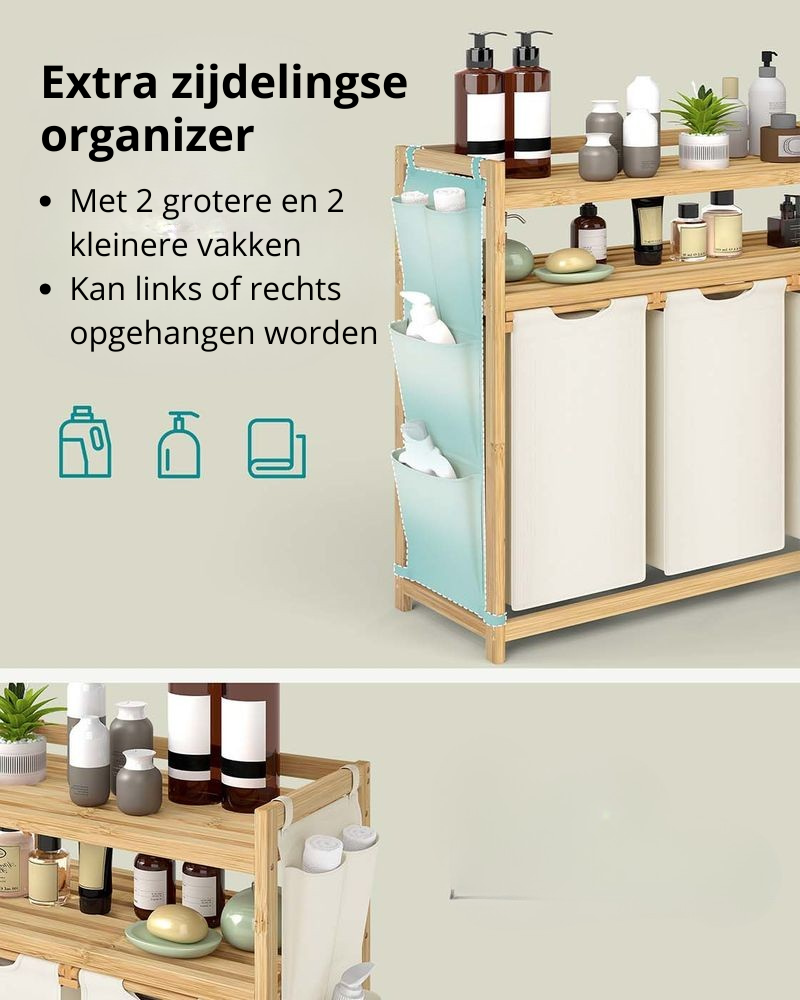 Nancy's Odolo Wasmand - Wassorteerder - Wasbox - 3 Vakken - Crèmewit - Bamboe - 150 Liter