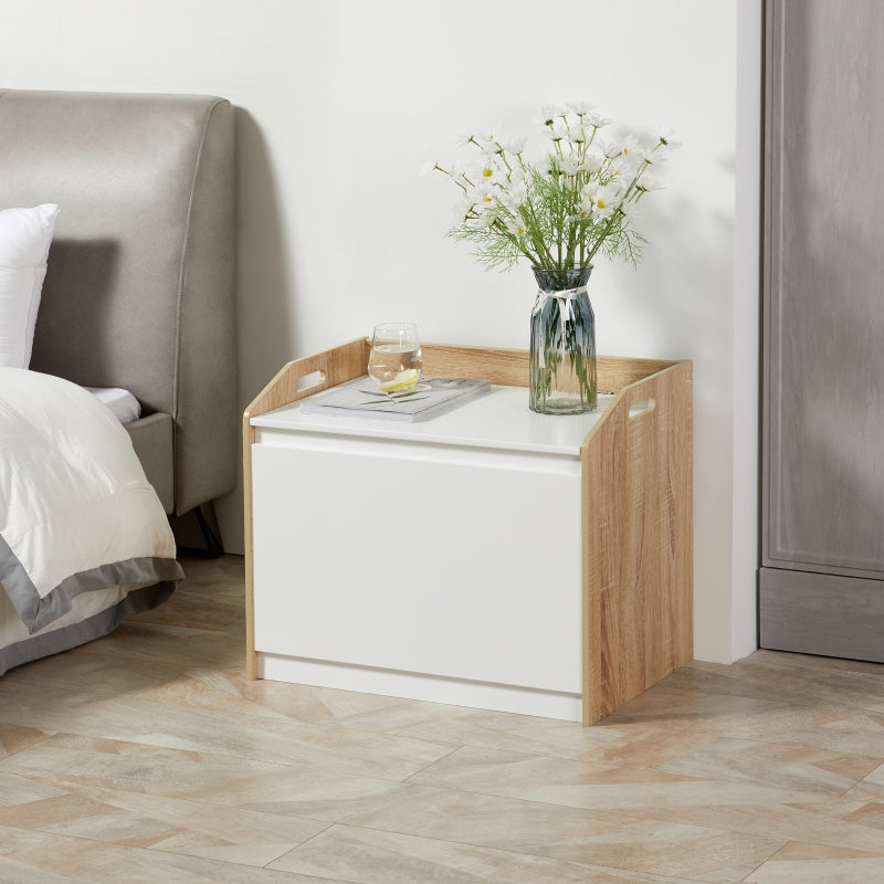 Nancy's Peterlee Banc avec espace de rangement Commode 2 en 1, table de chevet, boîte de rangement blanc + naturel