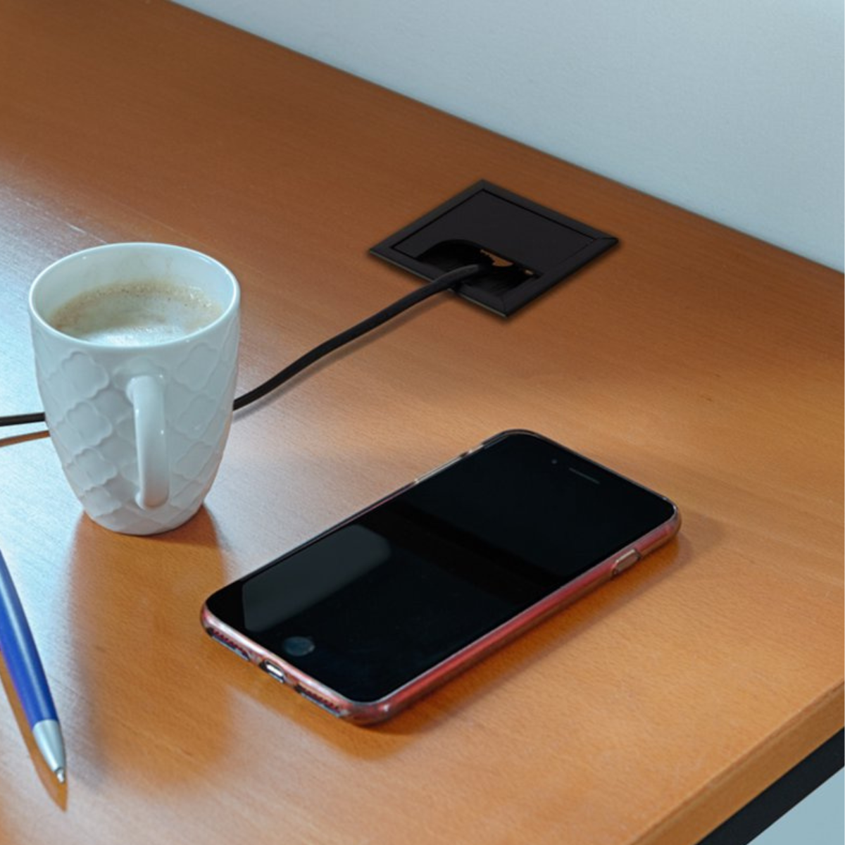 Eleganca Aluminum cable entry for desk 8x8 cm Matte Black