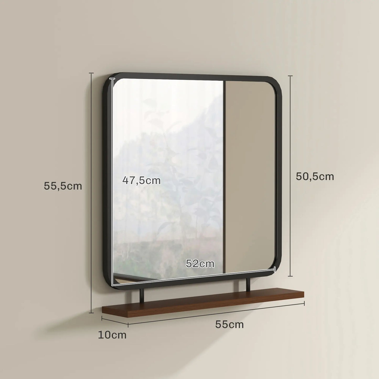 Nancy's Freixo Spiegel - Wandspiegel - Hangspiegel - Zwart - Staal/Glas/Hout - ± 55 x 55 mc
