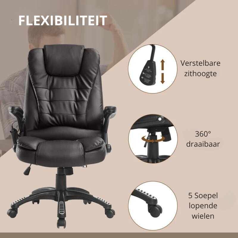 Nancy's Central City Massage Bureaustoel - Massage- en Verwarmingsfunctie - Kunstleer - Bruin