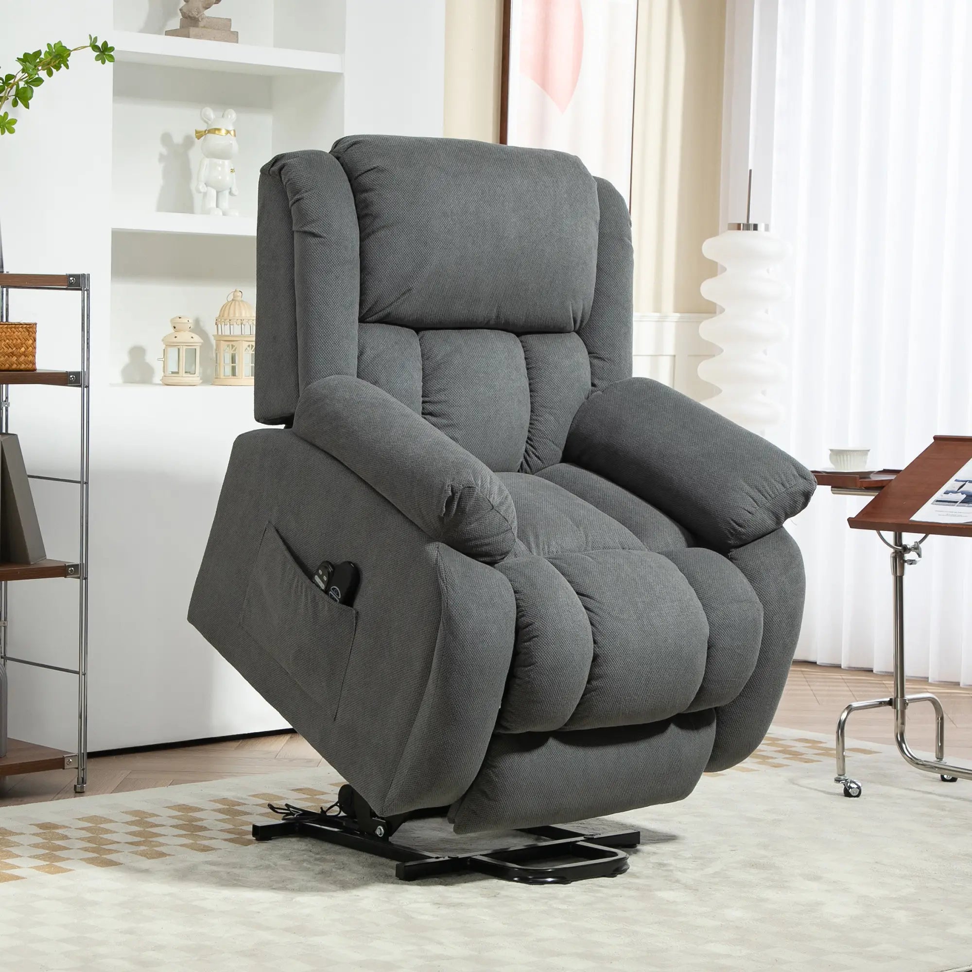 Nancy's Lierna Sta op Stoel - Opsta stoel - Seniorenstoel - Relaxfauteuil - Grijs - Fluweel