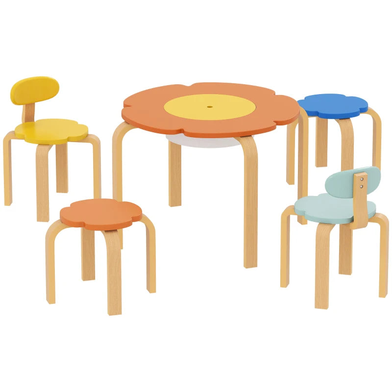 Nancy's Orta Kindertafel met Stoelen - Set van 5 - Kindermeubels - Bloemen - Meerkleurig
