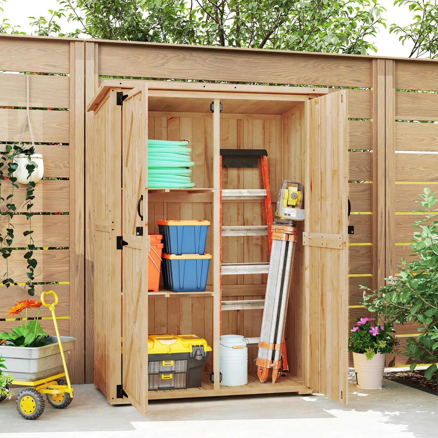 Nancy's Floridia Tuinkast - Buitenkast - Opbergkast voor buiten - Dennenhout - ± 115 x 55 x 159/167H cm