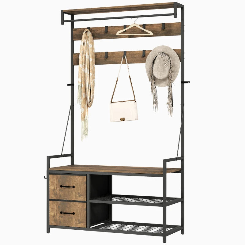 Nancy's Montedinove Wandgarderobe - Kledingrek - Schoenenrek - Garderobe - Bruin / Zwart - ± 100 x 40 x 180 cm