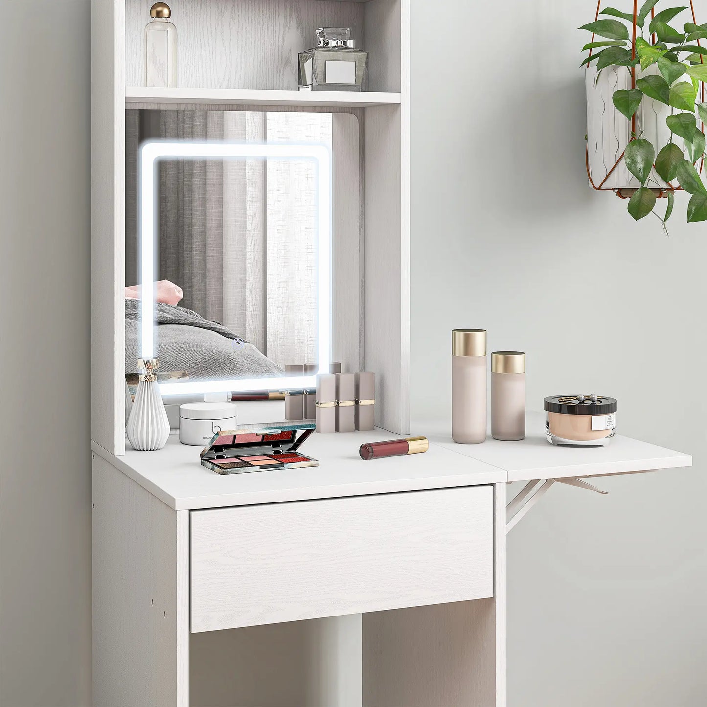 Nancy's Manfredonia Kaptafel - Make Up Tafel - Makeup tafel met verlichting - Wit - ± 45 x 45 x 150 cm