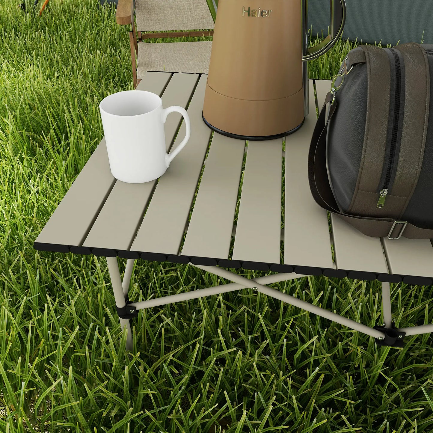 Nancy's Ghiffa Picknicktafel - Campingtafel - Opvouwbaar - Khaki - Aluminium - 95 x 55 x 50 cm kopie