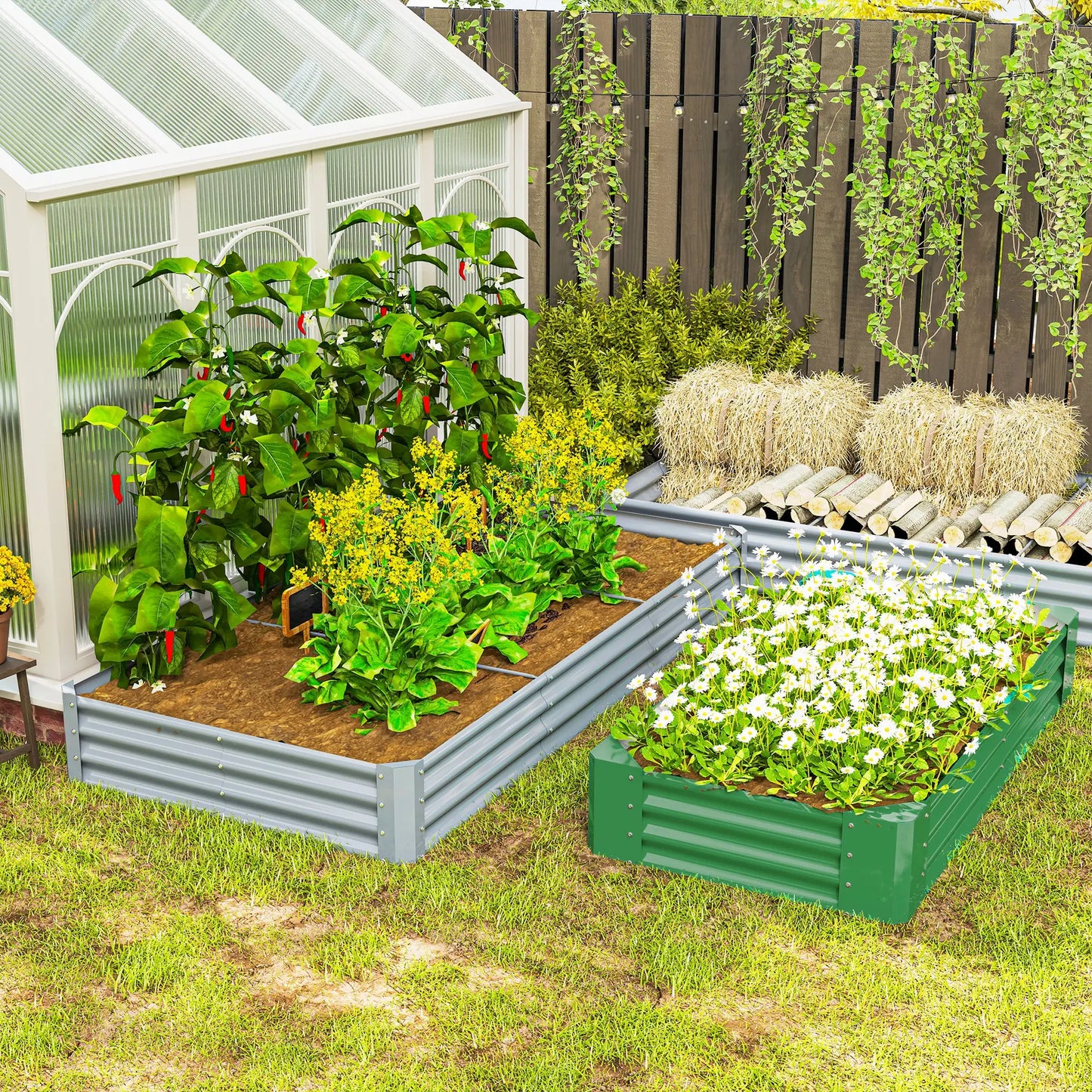 Nancy's Fontecchio Plantenbak - Bloembak - Bloembed - Tuinbed - Zilver - Staal - 240 x 120 x 30 cm