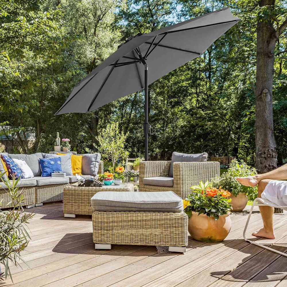 Nancy's Fricker Lake Parasol - Polyester - Inklapbaar - Grijs- Ø 300 cm