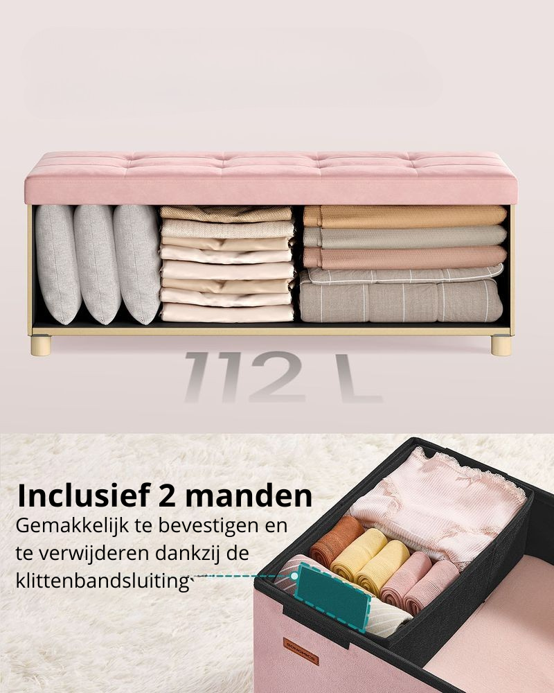 Nancy's Erbusco Opbergbank - Poef met Opbergruimte - Bankje - Pastelroze- Fluweel - ± 110 x 40 x 40 cm