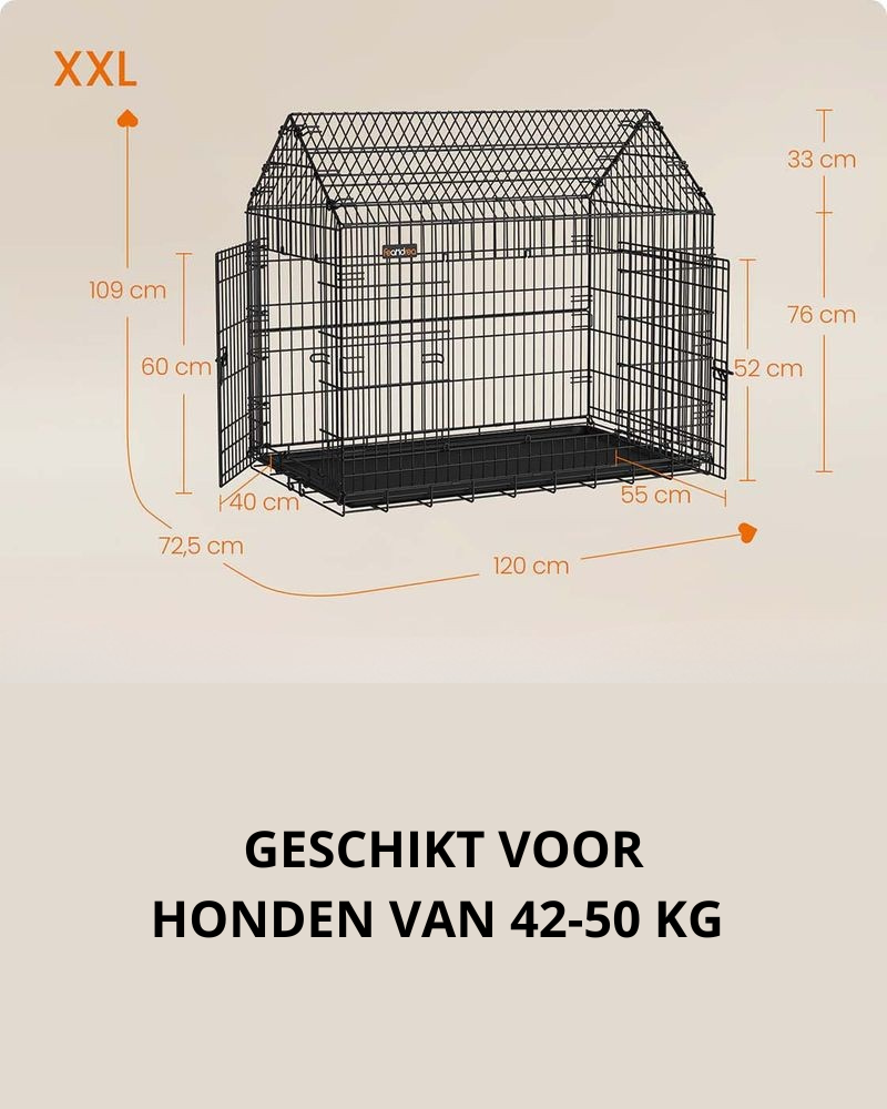 Nancy's Oleggio Hondenbench - Zwart - Staal - ± 120 x 70 x 110 cm