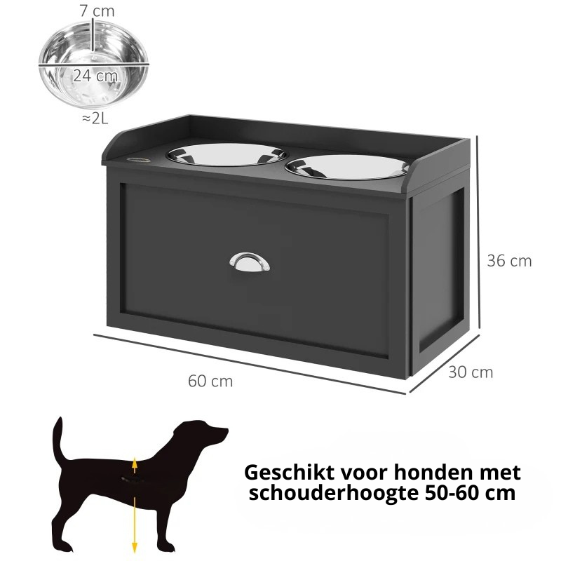 Nancy's Nicolosi Voerbak voor Honden - Drinkbak - Voerstation - Zwart - ± 60 x 30 x 35 cm