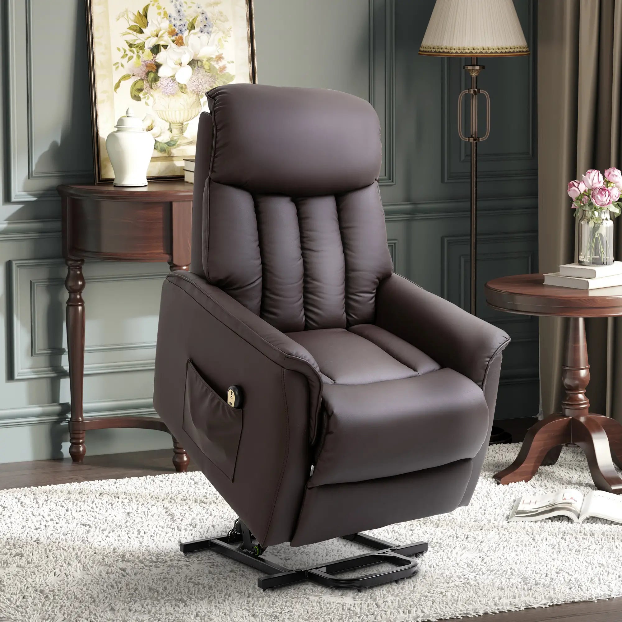 Nancy's Invorio Sta op Stoel - Seniorenstoel - Relaxfauteuil - Bruin - Kunstleer