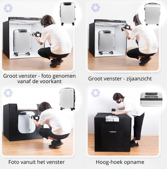 Yorbay Fotobox Fotostudio Met Dimbare LED-verlichting - 4 Achtergrondfolies - Zwart - 80 x 80 x 80cm