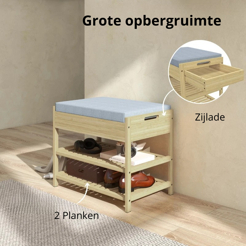 Nancy's Oppido Schoenenbank - Opbergbank - Schoenenrek - Bamboe - ± 55 x 35 x 45 cm