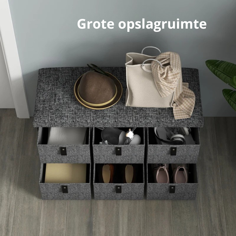 Nancy's Orbassano Schoenenbank - Opbergbank - 6 Lades - Grijs - ± 75 x 40 x 40 cm