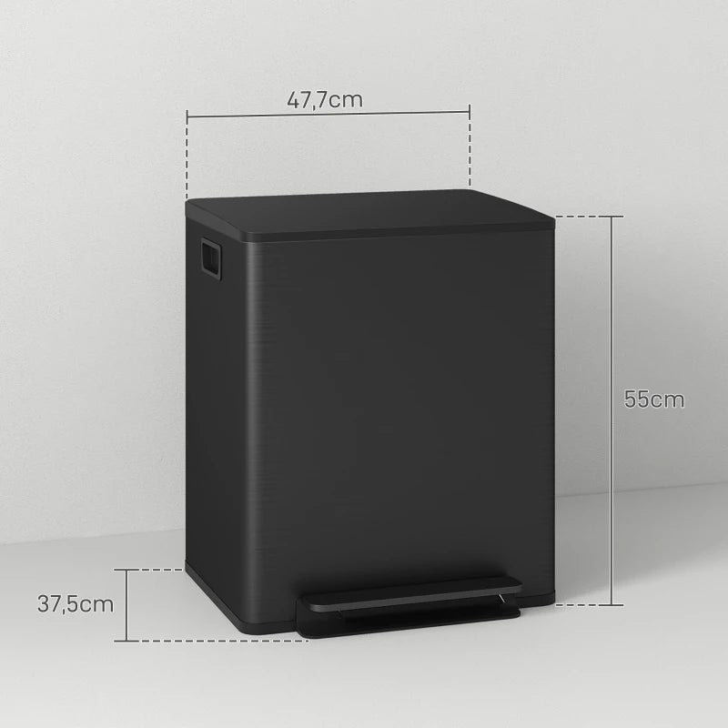 Nancy's Bionaz Afvalscheidings Prullenbak - Pedaalemmer - Prullenbak - Afvalscheiding - Zwart - RVS - 2 x 25L