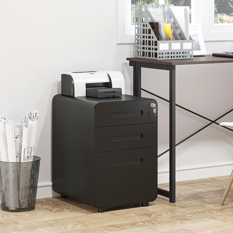 Commode Avellino de Nancy - Caisson à tiroirs - Classeur - Sur roulettes - Noir - Acier - ± 40 x 50 x 60 cm